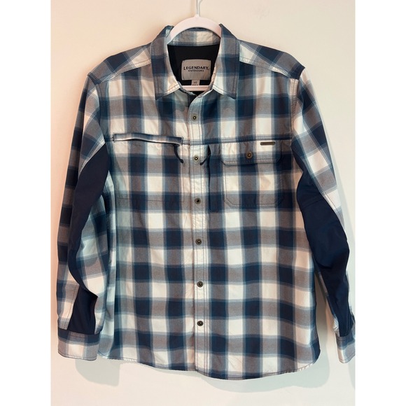 Legendary Outdoors Other - Legendary Outdoors‎ Mens Large Plaid Button Up Long Sleeve Shirt Navy Blue White